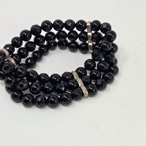 Whitney Kelly WK Triple Strand Black Beaded Bracelet Sterling Silver Accents